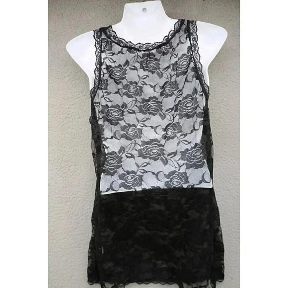 Rose Gal Black Lace Sheer Nighty-Size 1X-Stretchy-Sexy - Picture 3 of 7